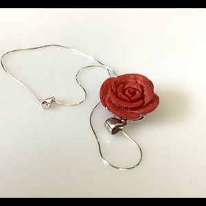 925 Coral Rose Hand Carved Sterling Silver Chain